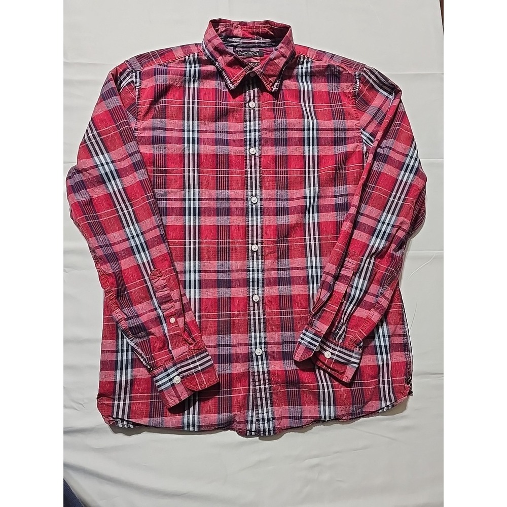 Banana Republic Mens Camden Medium Red Plaid Button Down Long Sleeve Shirt